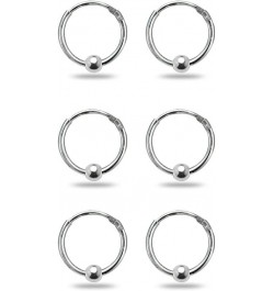 Sterling Silver Ball Bead Small Endless 10mm Thin Round Unisex Hoop Earrings for Men Women Set of 3 Pairs Sterling Silver $12...