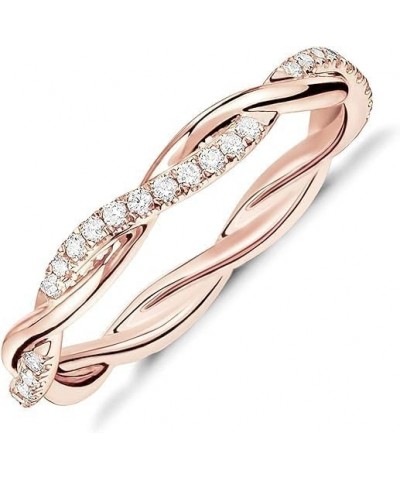 14K Gold Plated Cubic Zirconia Twisted Rope Eternity Band for Women 6 Rose Gold $10.61 Rings