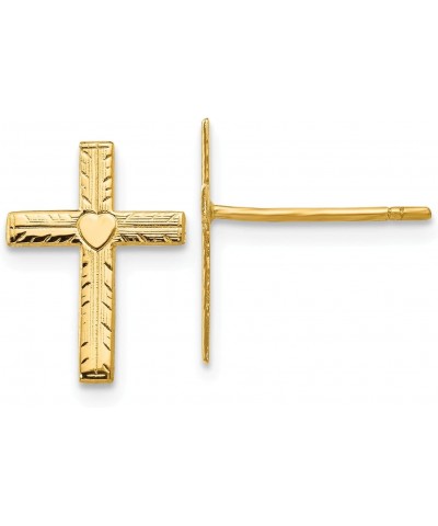 14K Yellow Gold Post Heart Cross Earrings Stud $48.18 Earrings