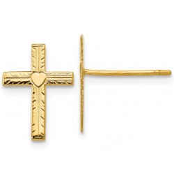 14K Yellow Gold Post Heart Cross Earrings Stud $48.18 Earrings