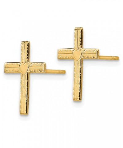 14K Yellow Gold Post Heart Cross Earrings Stud $48.18 Earrings