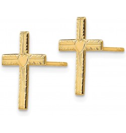 14K Yellow Gold Post Heart Cross Earrings Stud $48.18 Earrings