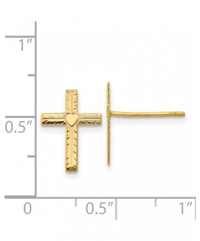 14K Yellow Gold Post Heart Cross Earrings Stud $48.18 Earrings