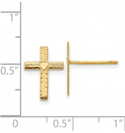 14K Yellow Gold Post Heart Cross Earrings Stud $48.18 Earrings