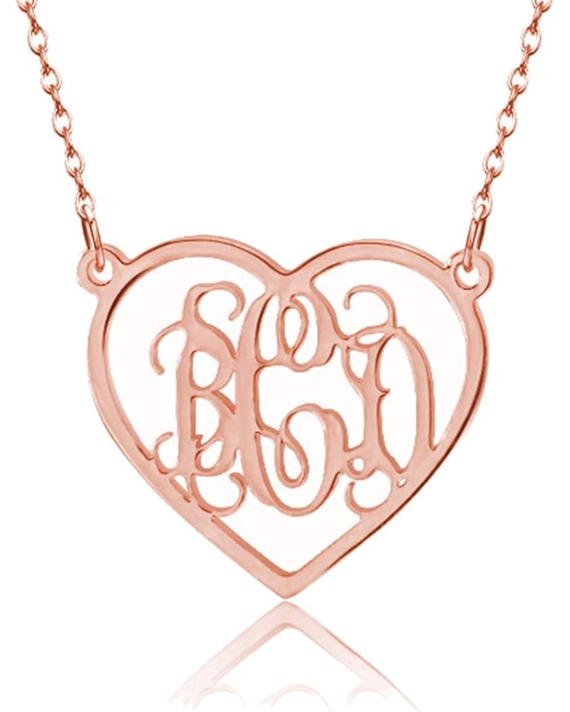 925 Sterling Silver Personalized Monogram Necklace Custom Monogram Initial Necklace for Women Girls heart-sterling silver(ros...