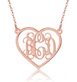 925 Sterling Silver Personalized Monogram Necklace Custom Monogram Initial Necklace for Women Girls heart-sterling silver(ros...