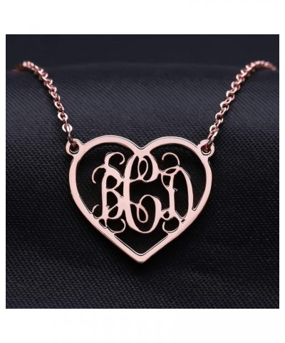 925 Sterling Silver Personalized Monogram Necklace Custom Monogram Initial Necklace for Women Girls heart-sterling silver(ros...