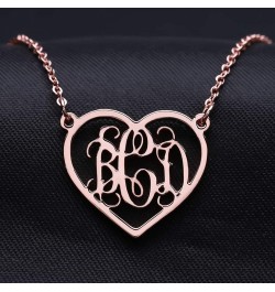 925 Sterling Silver Personalized Monogram Necklace Custom Monogram Initial Necklace for Women Girls heart-sterling silver(ros...