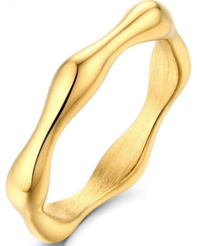 Stainless Steel High Polishd Irregular Shape Bone Bambbo Style Stackable Weddiing Band Ring Gold $7.97 Rings