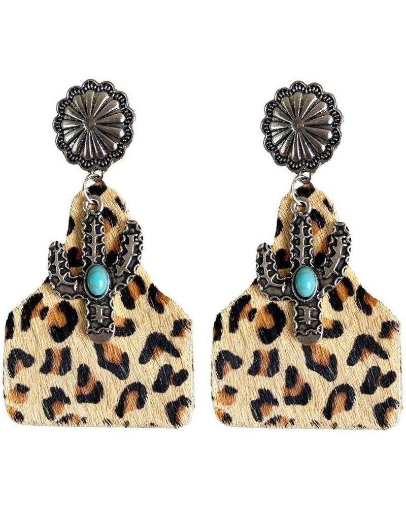 Western Cowgirl Cowboy Earrings Boho Vintage Handmade Turquoise Cow Leopard Print Leather Wood Teardrop Dangle Earrings B $4....