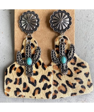 Western Cowgirl Cowboy Earrings Boho Vintage Handmade Turquoise Cow Leopard Print Leather Wood Teardrop Dangle Earrings B $4....