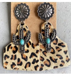 Western Cowgirl Cowboy Earrings Boho Vintage Handmade Turquoise Cow Leopard Print Leather Wood Teardrop Dangle Earrings B $4....