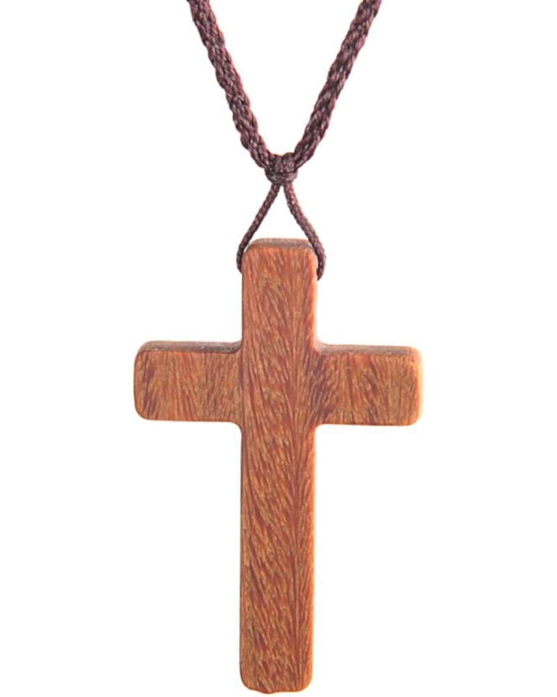 Wood Cross Necklace With Cord String Chain Natural Wooden Pendant Necklace for Men Women Children Catholic Rosary Religious P...