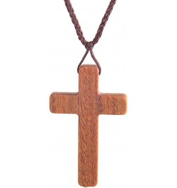 Wood Cross Necklace With Cord String Chain Natural Wooden Pendant Necklace for Men Women Children Catholic Rosary Religious P...