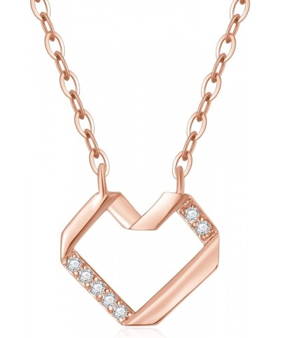 Solid 14K Yellow/Rose Gold Diamond Open-spaced Heart/Bar Pendant Necklace for Wife/Mother/Women, 0.035 ct.tw Diamond Open Hea...