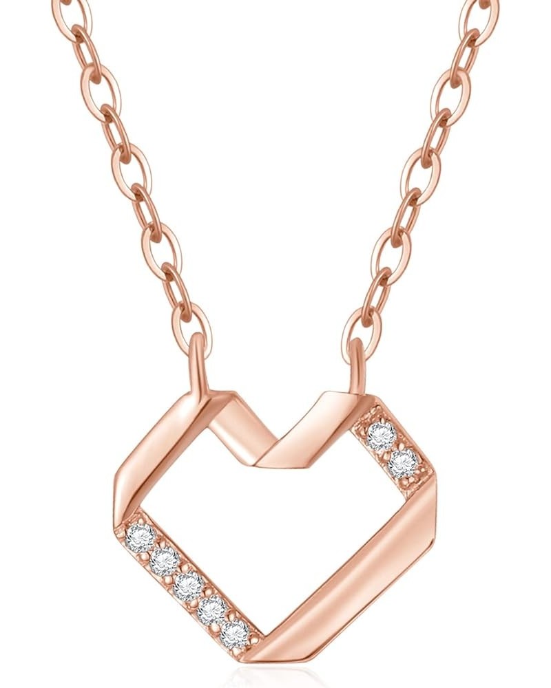 Solid 14K Yellow/Rose Gold Diamond Open-spaced Heart/Bar Pendant Necklace for Wife/Mother/Women, 0.035 ct.tw Diamond Open Hea...