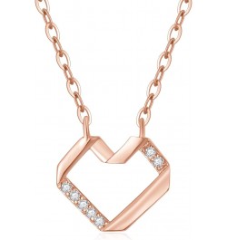 Solid 14K Yellow/Rose Gold Diamond Open-spaced Heart/Bar Pendant Necklace for Wife/Mother/Women, 0.035 ct.tw Diamond Open Hea...