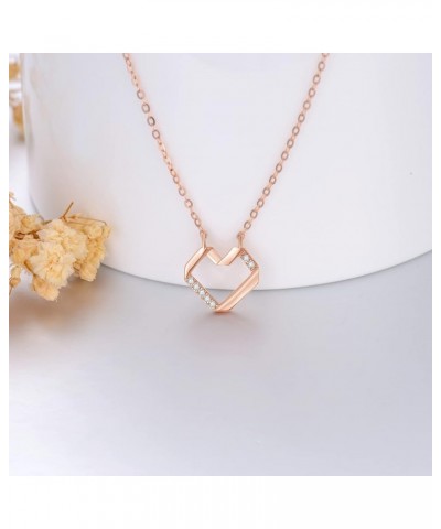 Solid 14K Yellow/Rose Gold Diamond Open-spaced Heart/Bar Pendant Necklace for Wife/Mother/Women, 0.035 ct.tw Diamond Open Hea...