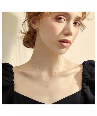 Solid 14K Yellow/Rose Gold Diamond Open-spaced Heart/Bar Pendant Necklace for Wife/Mother/Women, 0.035 ct.tw Diamond Open Hea...