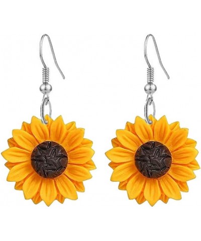 Daisy Sunflower Earrings for Women Handmade Resin Sunflower Dangle Earrings silver $5.82 Earrings