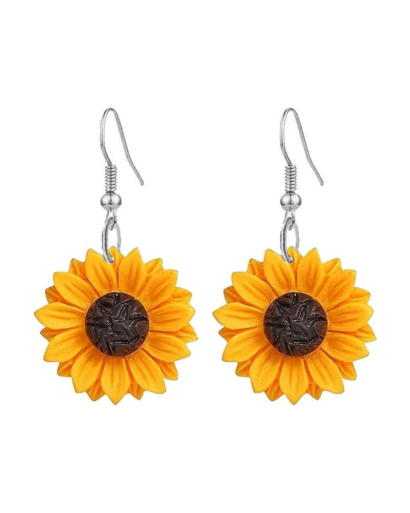 Daisy Sunflower Earrings for Women Handmade Resin Sunflower Dangle Earrings silver $5.82 Earrings