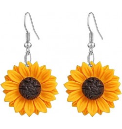 Daisy Sunflower Earrings for Women Handmade Resin Sunflower Dangle Earrings silver $5.82 Earrings