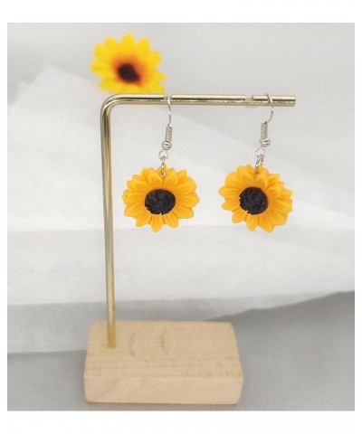 Daisy Sunflower Earrings for Women Handmade Resin Sunflower Dangle Earrings silver $5.82 Earrings