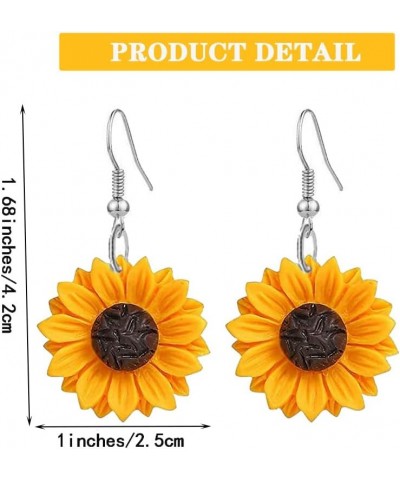 Daisy Sunflower Earrings for Women Handmade Resin Sunflower Dangle Earrings silver $5.82 Earrings