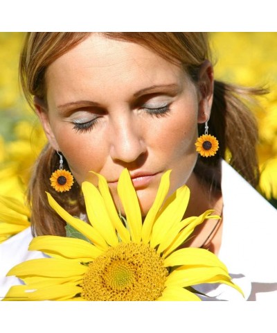 Daisy Sunflower Earrings for Women Handmade Resin Sunflower Dangle Earrings silver $5.82 Earrings