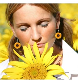 Daisy Sunflower Earrings for Women Handmade Resin Sunflower Dangle Earrings silver $5.82 Earrings