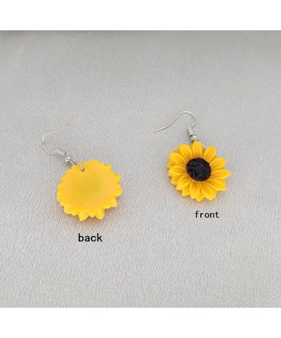 Daisy Sunflower Earrings for Women Handmade Resin Sunflower Dangle Earrings silver $5.82 Earrings