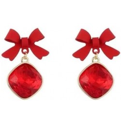 Red Bow Square Crystal Pendant Earrings Square Zircon Tiny Tie Earrings Shiny Fashion temperament Bow Earrings for Women Girl...