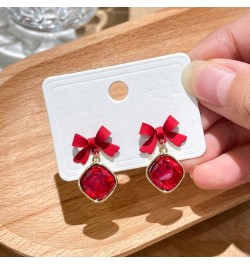 Red Bow Square Crystal Pendant Earrings Square Zircon Tiny Tie Earrings Shiny Fashion temperament Bow Earrings for Women Girl...