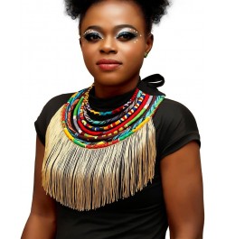 African Ankara Handmade Necklace for Women Multi Strand Fabric Shawl Exotic Necklace color3 $17.67 Necklaces