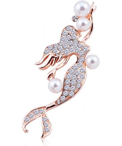 Elegant Mermaid Fish Lapel Brooch Pin Cubic Zirconia Rhinestone Faux Pearl Ocean Sea Animal Pins Clip Shawl Sweater Scarves B...