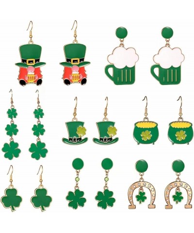 8pcs St. Patrick's Day Earrings Green Clover Leaf Earrings for Women Shamrock Lucky Hat leprechaun Drop Dangle Earrings Irish...