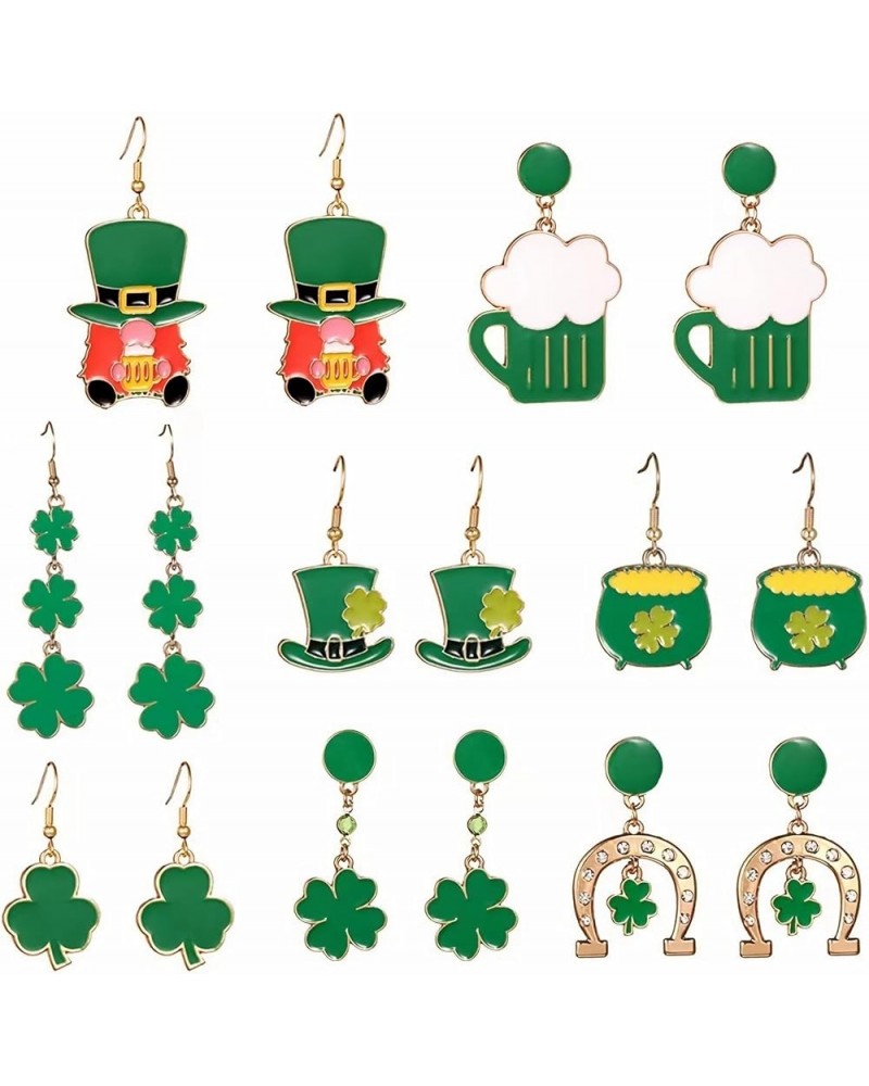 8pcs St. Patrick's Day Earrings Green Clover Leaf Earrings for Women Shamrock Lucky Hat leprechaun Drop Dangle Earrings Irish...