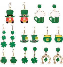 8pcs St. Patrick's Day Earrings Green Clover Leaf Earrings for Women Shamrock Lucky Hat leprechaun Drop Dangle Earrings Irish...