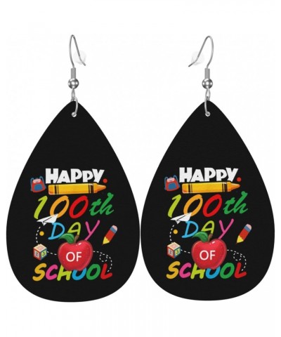 Happy 100th Day Of School Earrings For Women Girls Faux Leather Earrings Pendant Teardrop Dangle Drops Earrings $9.33 Earrings