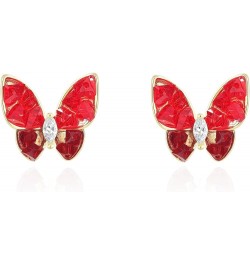 Butterfly Shape Golden Stud Earrings for Women Girls Red $7.94 Earrings