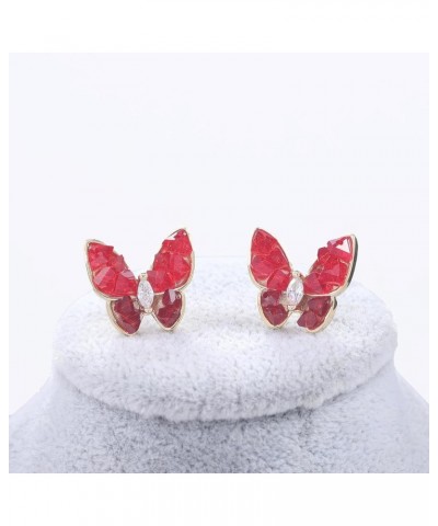 Butterfly Shape Golden Stud Earrings for Women Girls Red $7.94 Earrings