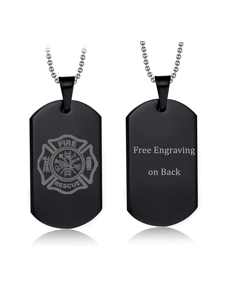 Personalized Firefighter Prayer Necklace,Stainless Steel Name Date Photo Custom Fire Rescue Polished Steel Dog Tag Pendant Ne...