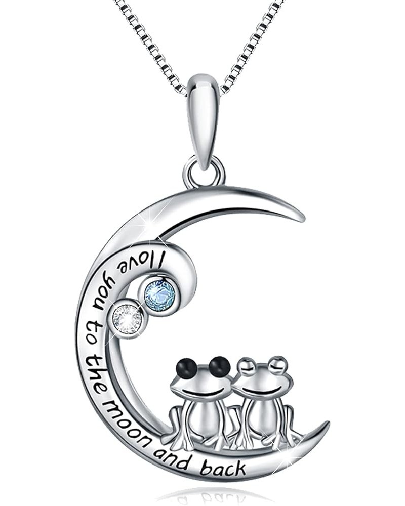 925 Sterling Silver Pig/Koala/Frog/Cat Horse Necklace I Love You to the Moon and Back Cute Animal Love Heart Moon Pendant Nec...