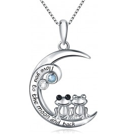 925 Sterling Silver Pig/Koala/Frog/Cat Horse Necklace I Love You to the Moon and Back Cute Animal Love Heart Moon Pendant Nec...