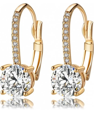 Ladies 1 Carat Diamond Pendant Earrings 18K Gold Plated Cubic Zirconia Hanging Lever Bridal Earrings Girls and Women's Fashio...