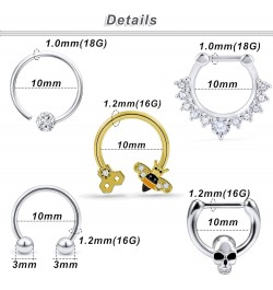 Butterfly Bee Septum Piercing Jewelry 16G Septum Clicker Horseshoe Barbell Stainless Steel Septum Nose Rings Hoop Piercing Je...