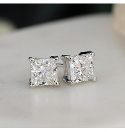 IGI Certified 1 1/2 to 8 Carat Princess Cut Lab Grown Diamond Stud Earrings for Women in 14k Gold or Platinum (H-I Color, VS1...