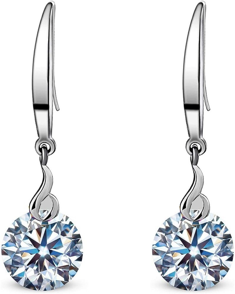 14k White Gold Plated 925 Sterling Silver Naked Drill Swarovski Element Crystal Dangle Earrings for Women 8mm Clear $9.90 Ear...