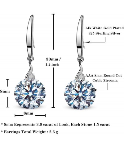 14k White Gold Plated 925 Sterling Silver Naked Drill Swarovski Element Crystal Dangle Earrings for Women 8mm Clear $9.90 Ear...