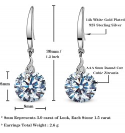 14k White Gold Plated 925 Sterling Silver Naked Drill Swarovski Element Crystal Dangle Earrings for Women 8mm Clear $9.90 Ear...